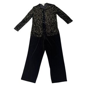 Notations Black Gold Top (M) and Pants (L)‎ Set Velour Stretch New Years Wedding